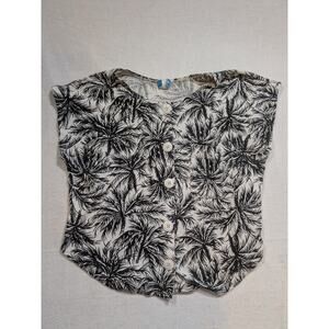 vintage currants black and‎ white palm tree button down tee size small